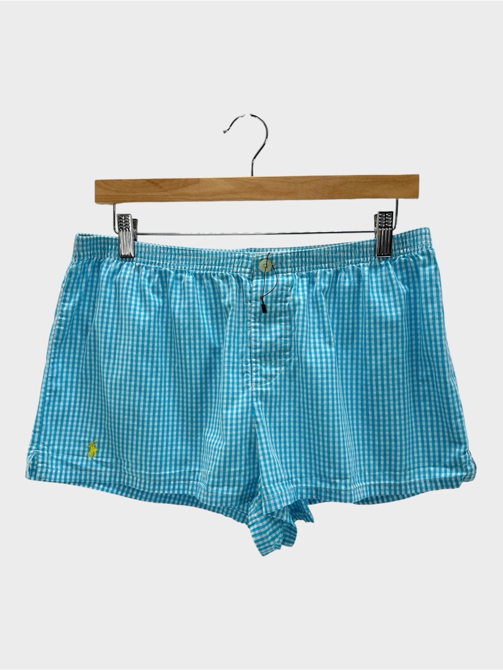 Ralph Lauren Gingham Cotton Boxer Sleep Shorts Pajamas Aqua Preppy Coastal NWOT
